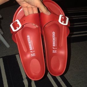 Red rubber Birkenstock’s